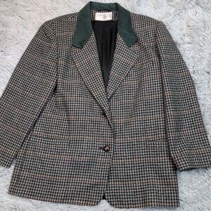Vintage International Scene Jacket Womens 14 Green Blazer Leather Collar Preppy